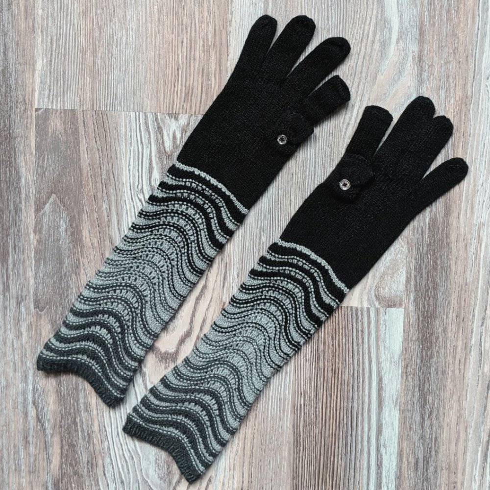 Calvin Klein Full Length Knit Gloves | Black & Grey | Opera Gloves | Open Tech.